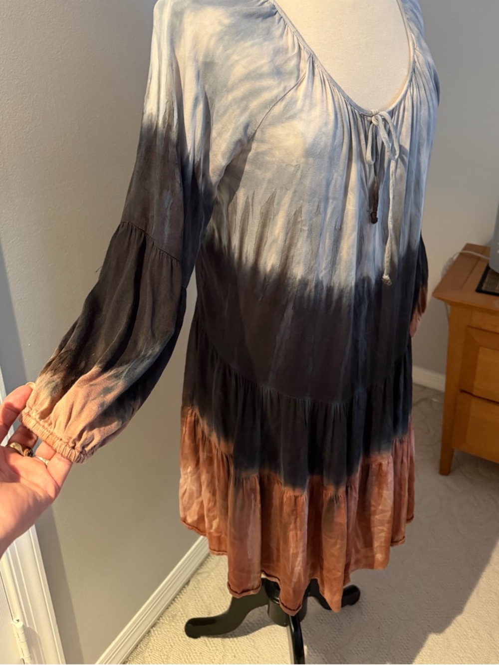 River and Sky Haven Long Sleeve Mini Dress - Soft Blue, Black, Brown in Large - Picture 6 of 13